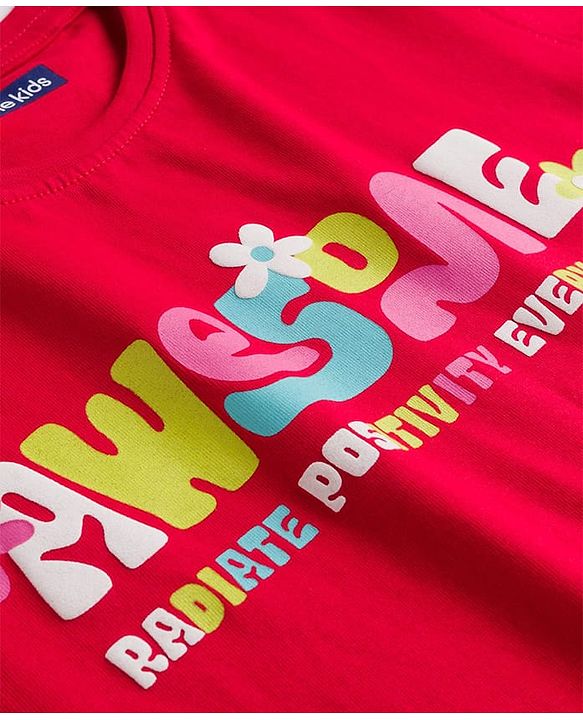 Pine Kids Cotton Knit Half Sleeves T-Shirt With Awesome Text Print - Red