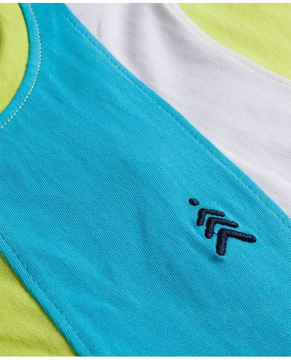 Pine Kids Cotton Knit Half Sleeves T-Shirt with Stripes & Brand Logo Print  Print - Limegreen & Light Blue