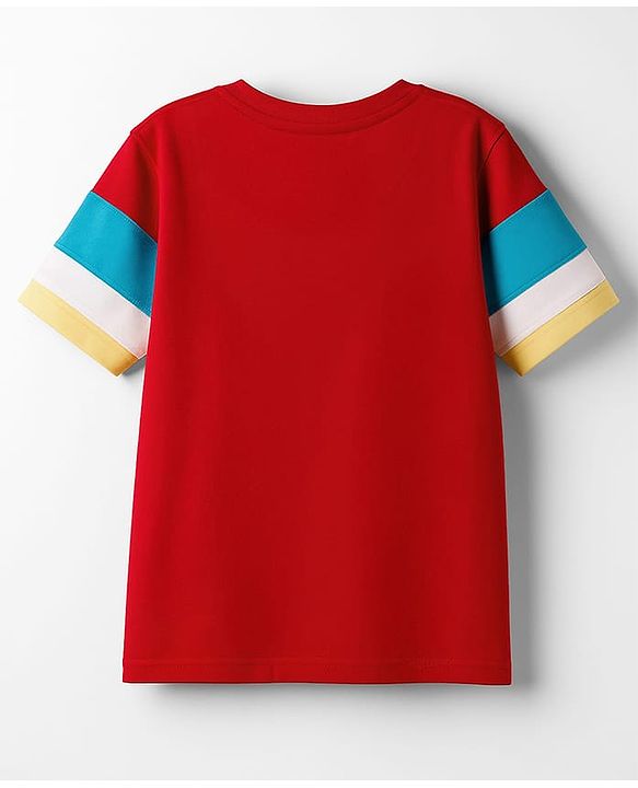 Pine Kids Cotton Knit Half Sleeves T-Shirt with Stripes - Red & Yellow