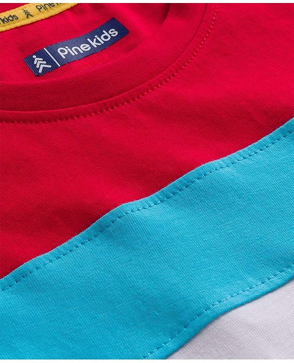 Pine Kids Cotton Knit Half Sleeves T-Shirt with Stripes - Red & Yellow