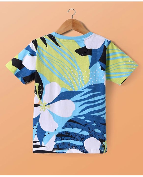 Pine Kids 100% Cotton Knit Half Sleeves Tropical Theme Printed T-Shirt - Multicolour