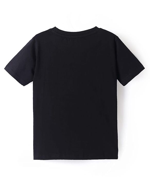 Pine Kids Cotton Knit Half Sleeves T-Shirt with Tiger Graphic - Black
