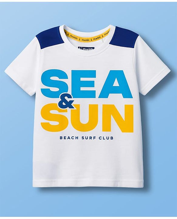Pine Kids Cotton Knit Half Sleeves T-Shirt with Text Graphic - White