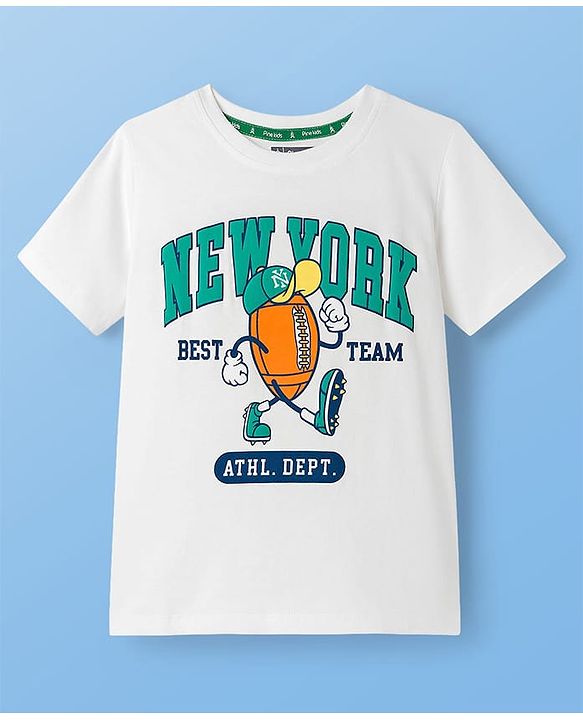Pine Kids Cotton Knit Half Sleeves T-Shirt With Text Print - White