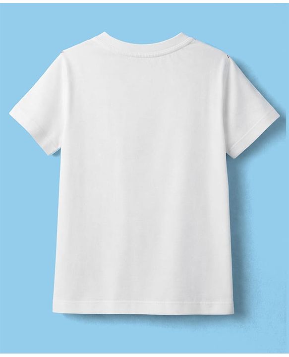 Pine Kids Cotton Knit Half Sleeves T-Shirt With Skating Print - White