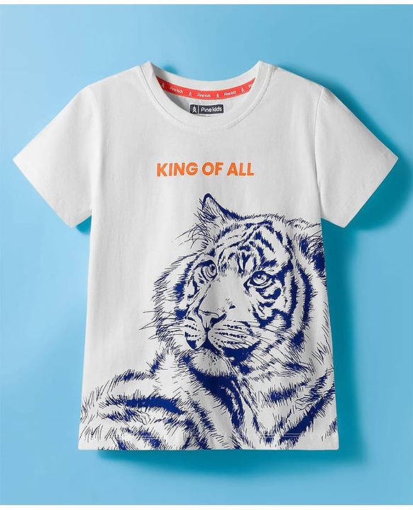 Pine Kids Cotton Knit Half Sleeves T-Shirt With Text Print - White