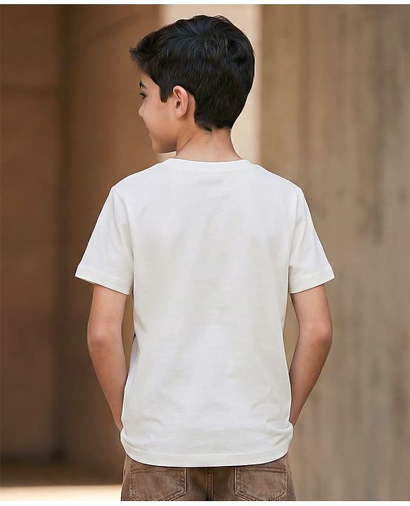 Pine Kids Cotton Knit Half Sleeves T-Shirt With Text Print - White