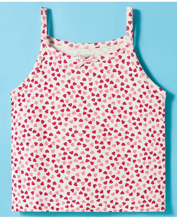 Pine Kids Cotton Lycra knit Sleeveless Slips With Heart Print Pack Of 3 - Colour May Vary