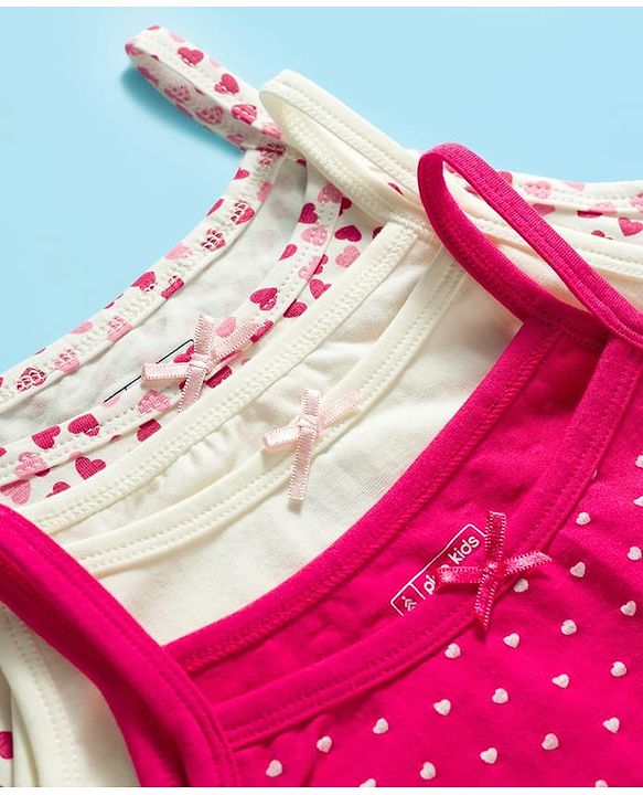 Pine Kids Cotton Lycra knit Sleeveless Slips With Heart Print Pack Of 3 - Colour May Vary