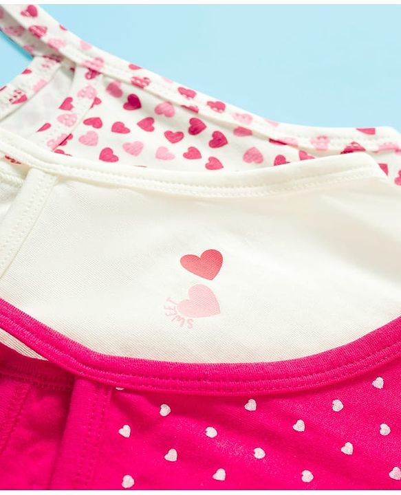 Pine Kids Cotton Lycra knit Sleeveless Slips With Heart Print Pack Of 3 - Colour May Vary