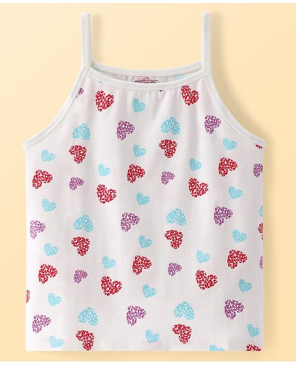 Pine Kids Cotton Lycra Knit Sleeveless Slips With Heart Print Pack Of 3 - Colour May Vary