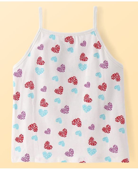 Pine Kids Cotton Lycra Knit Sleeveless Slips With Heart Print Pack Of 3 - Colour May Vary
