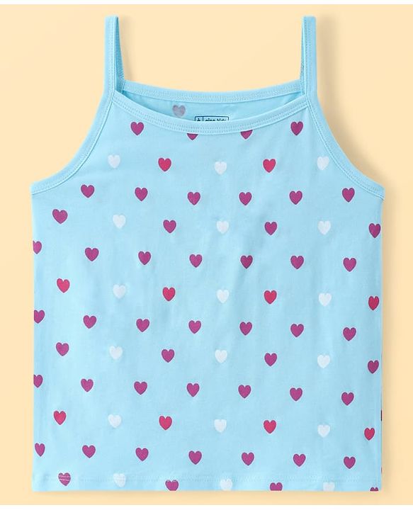 Pine Kids Cotton Lycra Knit Sleeveless Slips With Heart Print Pack Of 3 - Colour May Vary