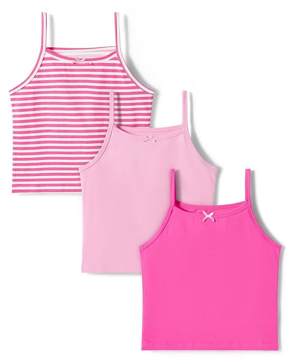 Pine Kids Cotton Lycra Sleeveless Slips With Stripes & Pack Of 3 - Colour May Vary