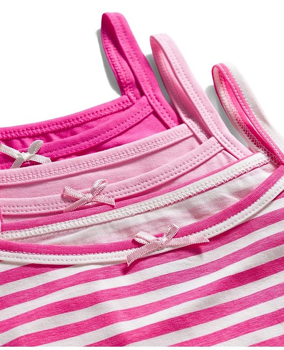 Pine Kids Cotton Lycra Sleeveless Slips With Stripes & Pack Of 3 - Colour May Vary