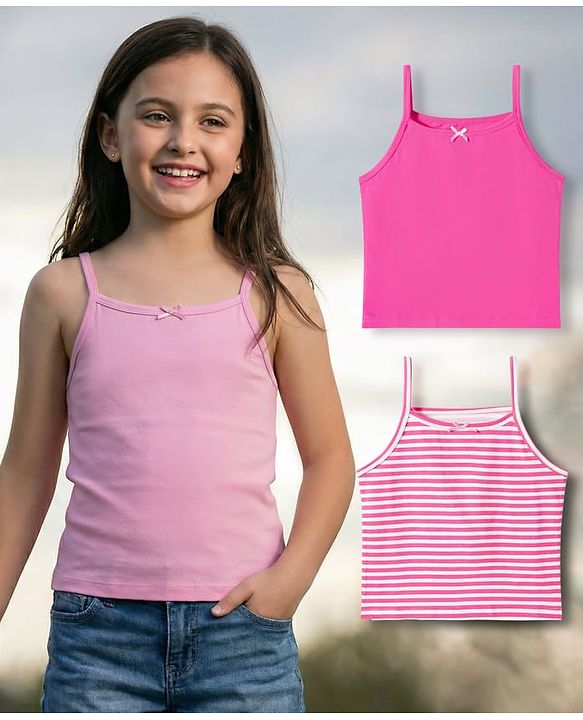Pine Kids Cotton Lycra Sleeveless Slips With Stripes & Pack Of 3 - Colour May Vary