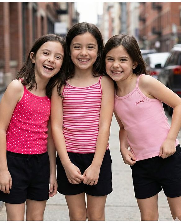Pine Kids Cotton Lycra Sleeveless Slips With Stripes & Polka Dot Print Pack Of 3 - Colour May Vary
