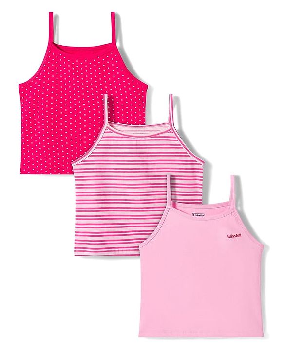 Pine Kids Cotton Lycra Sleeveless Slips With Stripes & Polka Dot Print Pack Of 3 - Colour May Vary