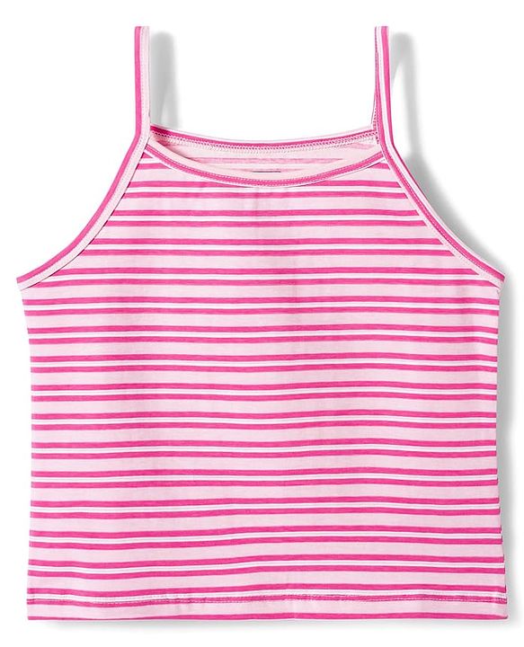 Pine Kids Cotton Lycra Sleeveless Slips With Stripes & Polka Dot Print Pack Of 3 - Colour May Vary