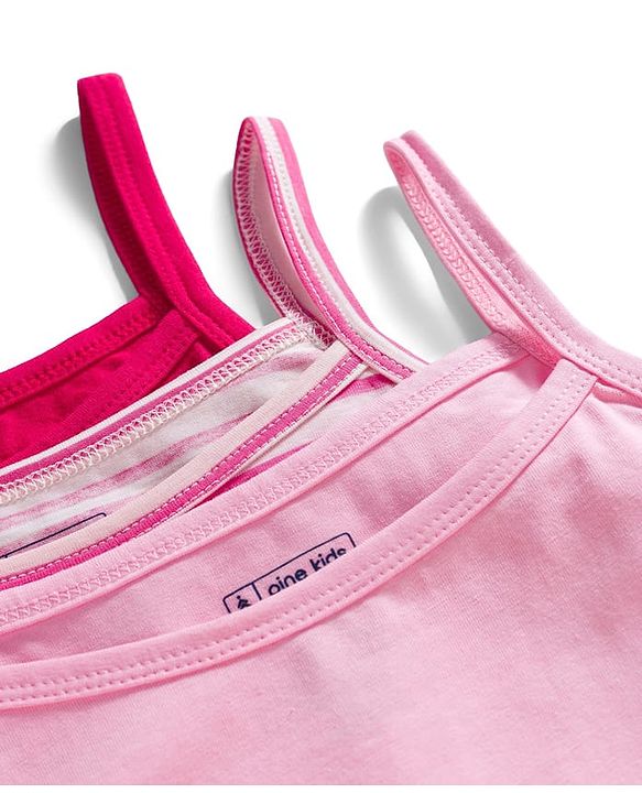 Pine Kids Cotton Lycra Sleeveless Slips With Stripes & Polka Dot Print Pack Of 3 - Colour May Vary