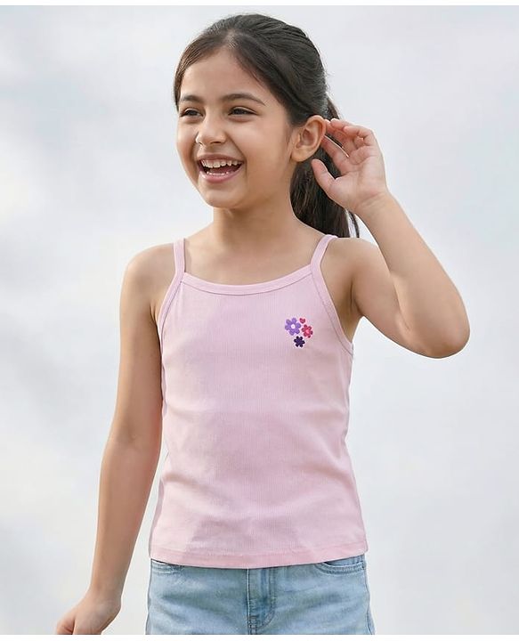 Pine Kids Cotton Lycra Knit Sleeveless Slips With Floral Print Pack Of 3 - Colour May Vary