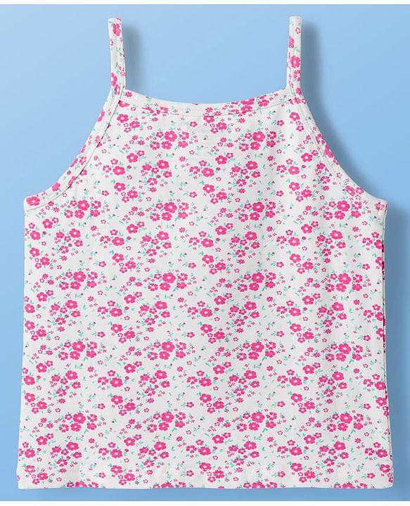 Pine Kids Cotton Lycra Knit Sleeveless Slips With Floral Print Pack Of 3 - Colour May Vary
