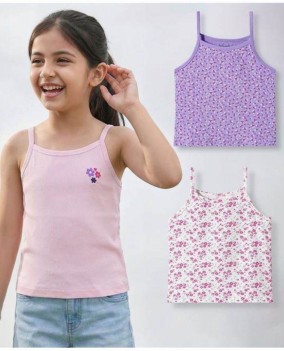 Pine Kids Cotton Lycra Knit Sleeveless Slips With Floral Print Pack Of 3 - Colour May Vary