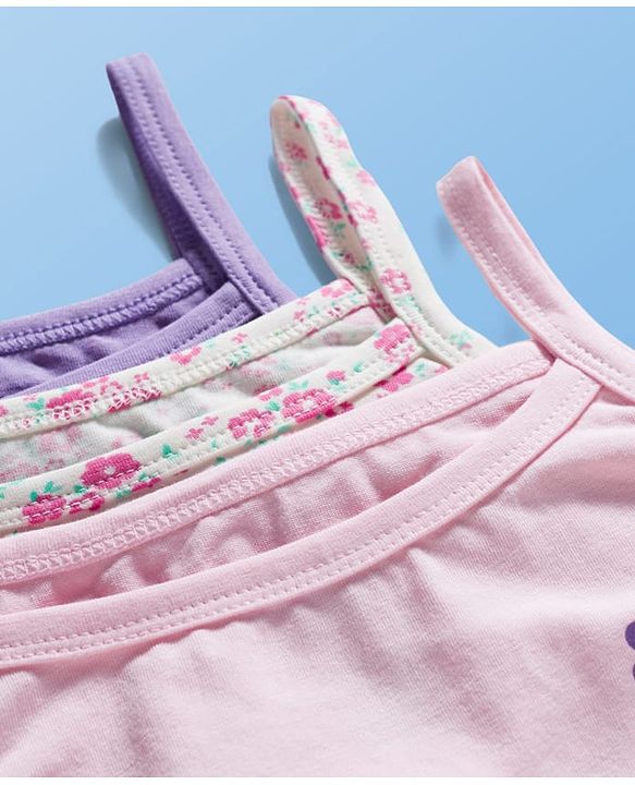 Pine Kids Cotton Lycra Knit Sleeveless Slips With Floral Print Pack Of 3 - Colour May Vary
