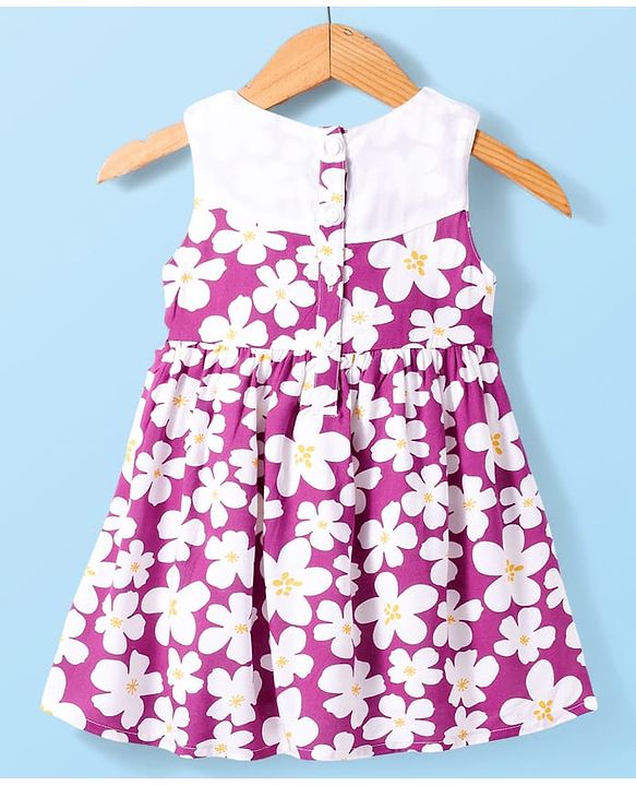 Babyhug Woven Sleeveless Frock with Floral Print - Purple