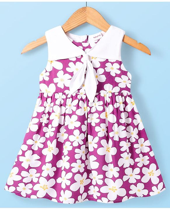 Babyhug Woven Sleeveless Frock with Floral Print - Purple