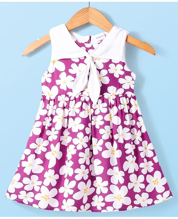 Babyhug Woven Sleeveless Frock with Floral Print - Purple
