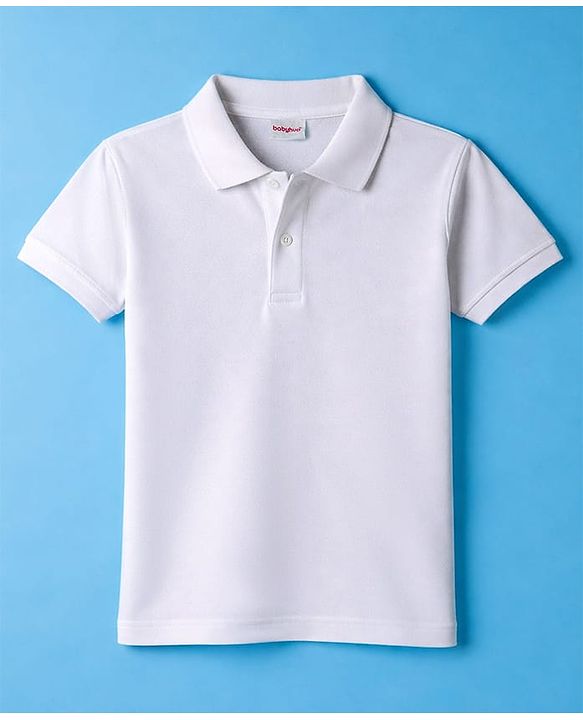 Babyhug Cotton Knit Half Sleeves Solid Colour Polo T-Shirt  - White