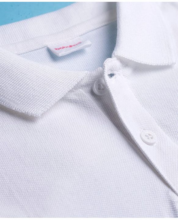 Babyhug Cotton Knit Half Sleeves Solid Colour Polo T-Shirt  - White