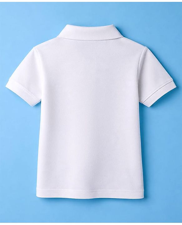 Babyhug Cotton Knit Half Sleeves Solid Colour Polo T-Shirt  - White