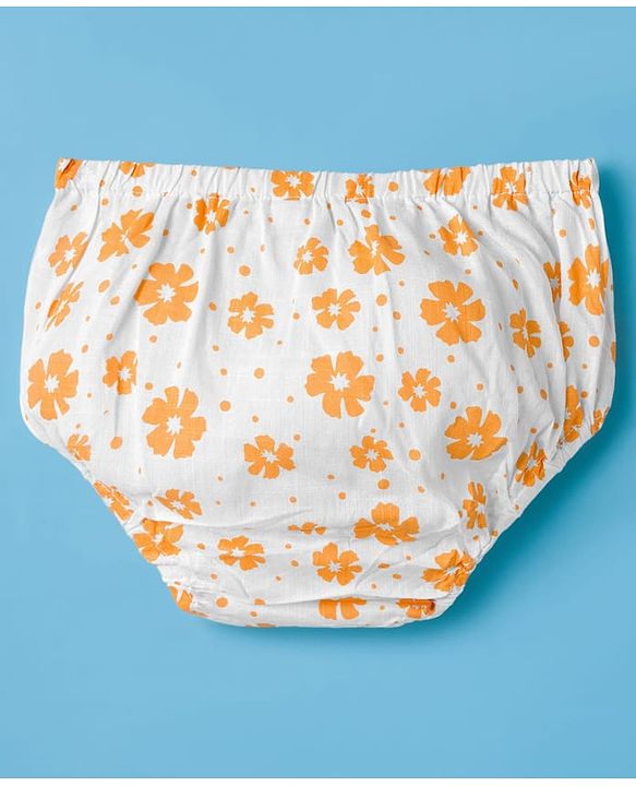 Babyhug Woven Frill Sleeves Floral Printed Frock with Bloomer & Headband - Orange