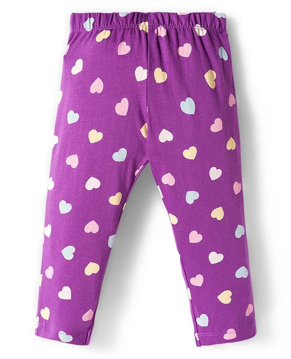 Babyhug Cotton Knit Full Sleeves Night Suit With Text Print - Purple