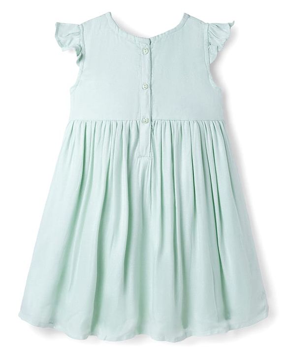 Babyhug Woven Sleeveless Frock with Floral Embroidery - Mint