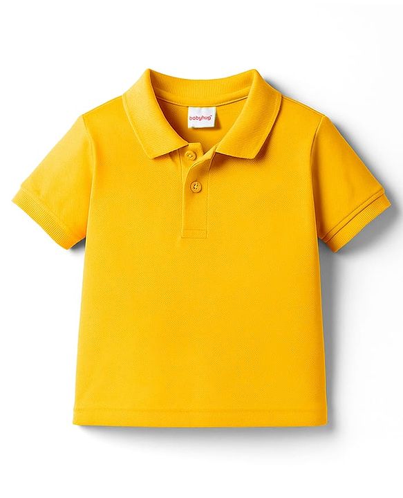 Babyhug Cotton Knit Half Sleeves Solid Colour Polo T-Shirt  - White
