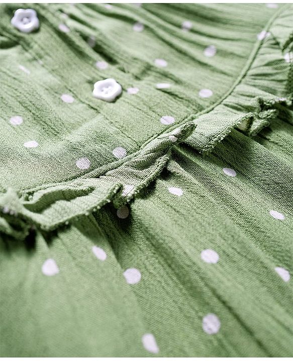 Babyhug Woven Sleeveless Tiered Frock with Polka Dot Print - Olive Green