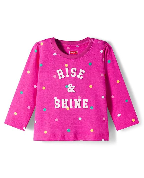 Babyhug Cotton Knit Full Sleeves Night Suit With Text Print - Pink