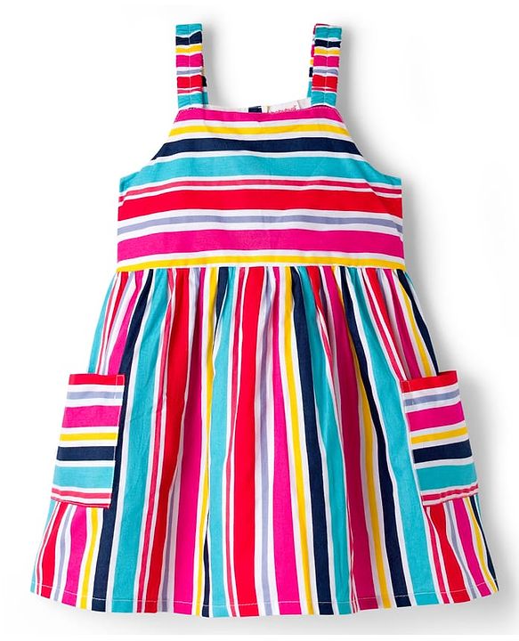 Babyhug Cotton Woven Sleeveless Striped Frock - Multicolor