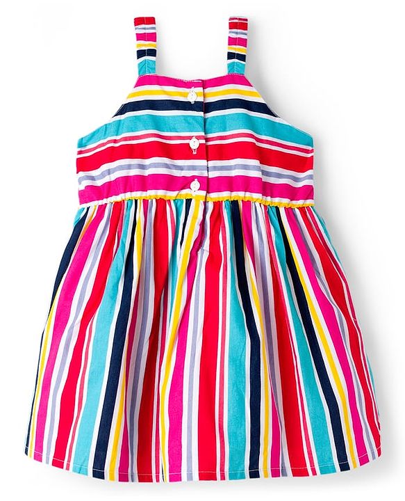 Babyhug Cotton Woven Sleeveless Striped Frock - Multicolor