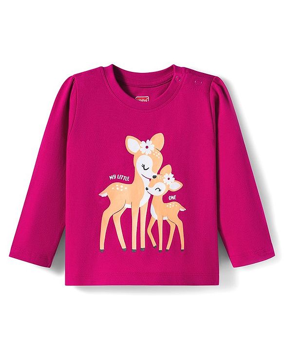 Babyhug Cotton Knit Full Sleeves Night Suit With Animal Print - Dark Pink