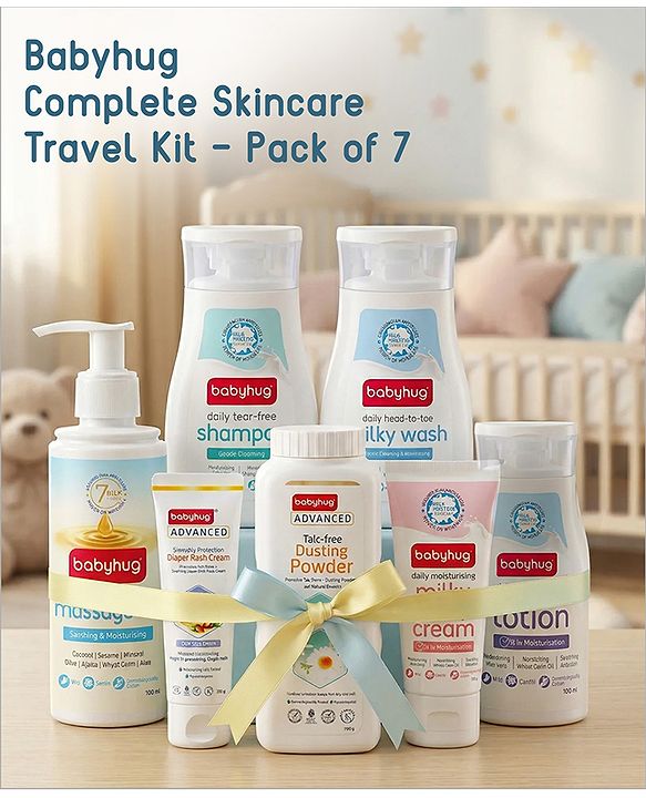 Babyhug Daily Care Travel Kit With Pouch - Pack of 7