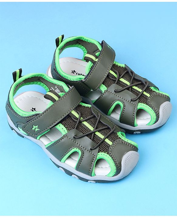 Cute Walk by Babyhug Velcro Closure Solid Sandals - Olive Green