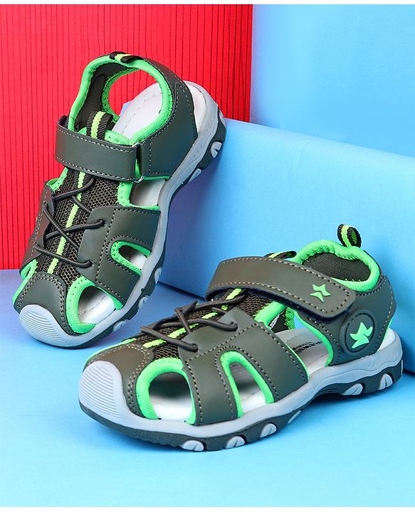 Cute Walk by Babyhug Velcro Closure Solid Sandals - Olive Green