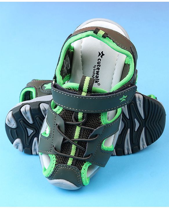 Cute Walk by Babyhug Velcro Closure Solid Sandals - Olive Green