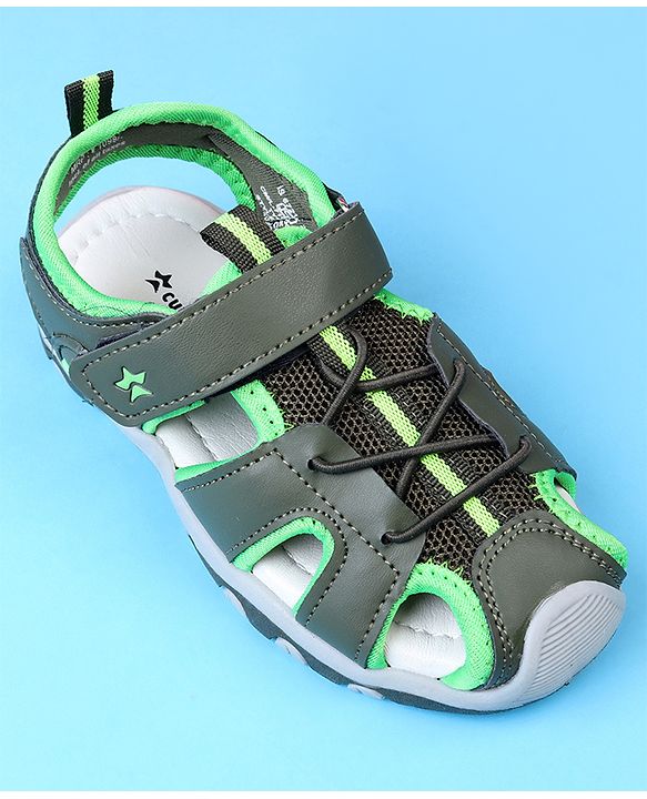 Cute Walk by Babyhug Velcro Closure Solid Sandals - Olive Green