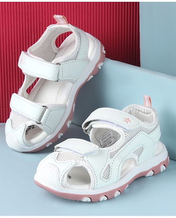 Cute Walk by Babyhug Sandals Solid Color With Velcro Closure - White