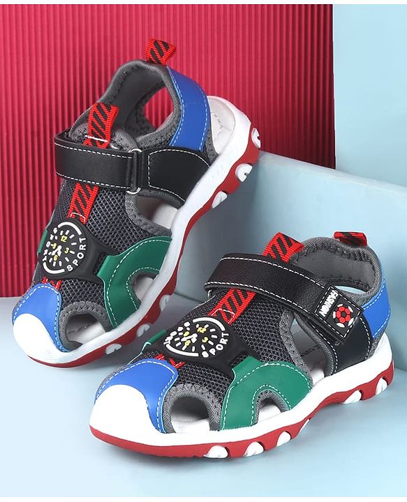 Cute Walk by Babyhug Sandals With Velcro Closure With Text Print - Navy Blue Black & Green